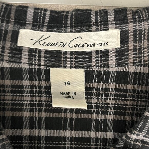 Kenneth Cole Women Size 14 Gray Plaid Cotton Shirt Mini Dress Roll Sleeve Tunic - Picture 13 of 15